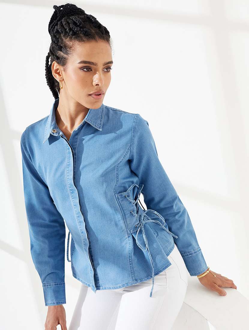 women solid long sleeves regular shirt