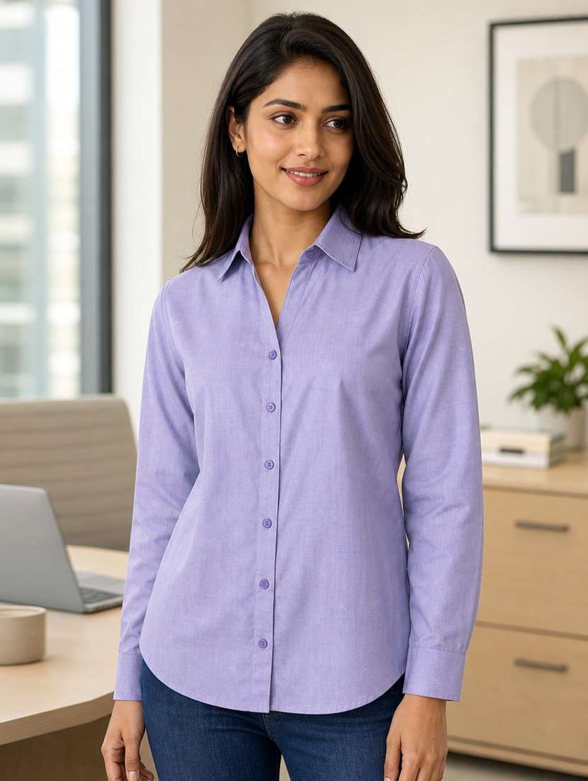 women solid long sleeves regular shirt