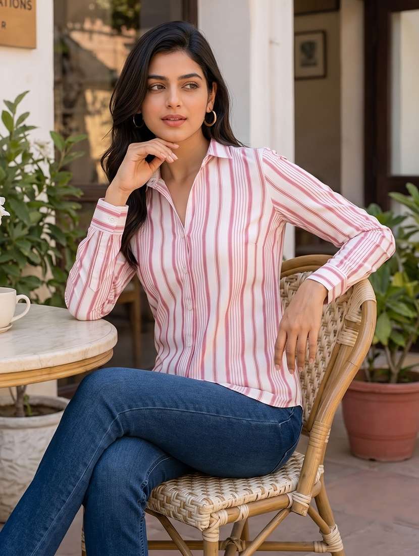 women striped long sleeves regular shirt