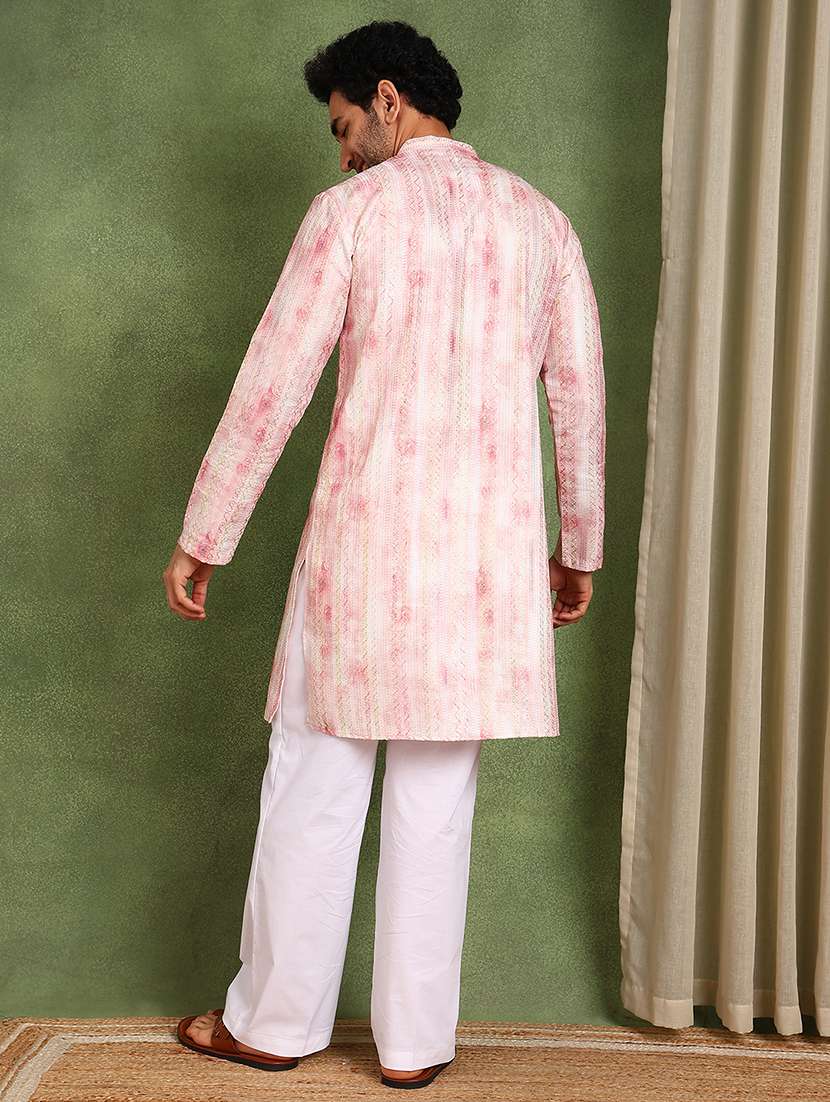 Men Embroidered Mandarin Neck Long Kurta - 22618914 -  Standard Image - 3