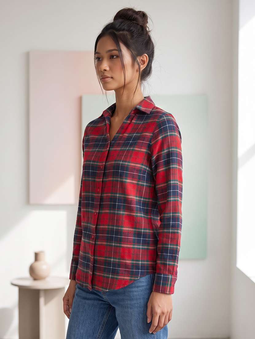 women checkered long sleeves regular shirt - 22619005 -  Standard Image - 3