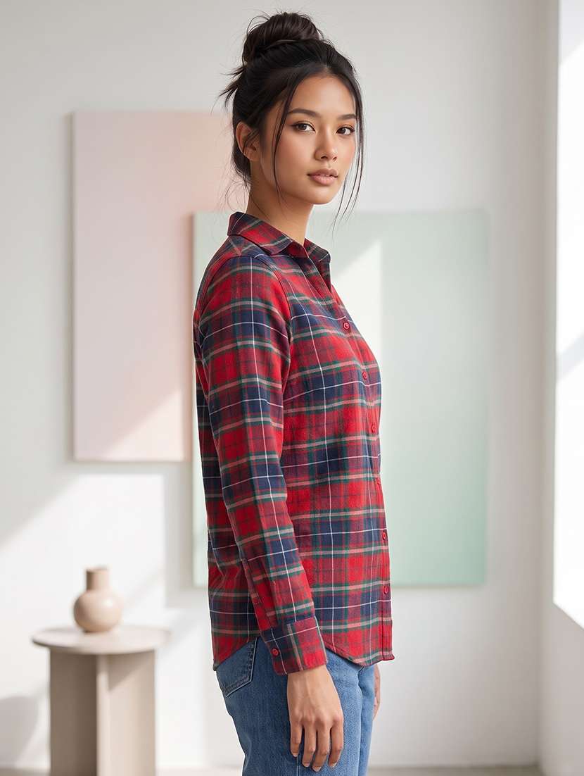 women checkered long sleeves regular shirt - 22619005 -  Standard Image - 5