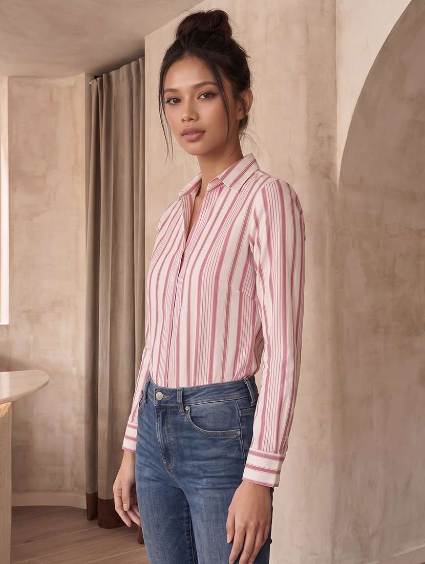 women striped long sleeves regular shirt - 22619007 -  Standard Image - 3
