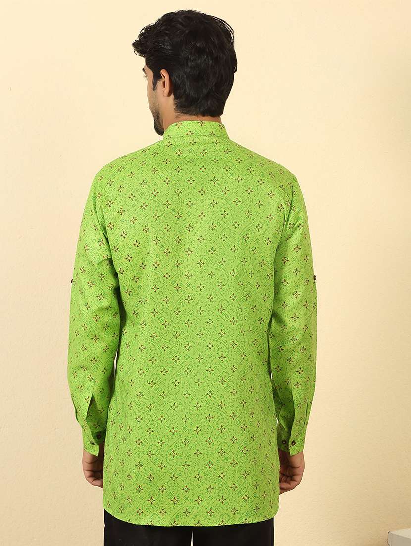 men printed mandarin neck short kurta - 22619026 -  Standard Image - 3