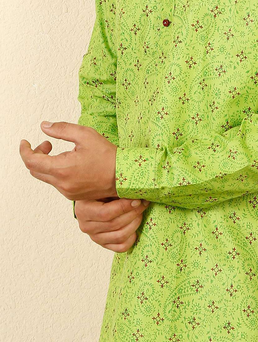 men printed mandarin neck short kurta - 22619026 -  Standard Image - 5