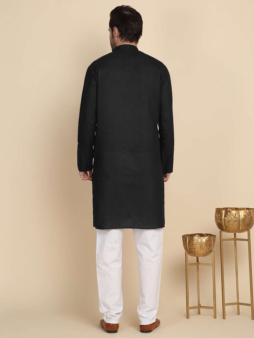 men solid mandarin neck long kurta - 22619059 -  Standard Image - 3