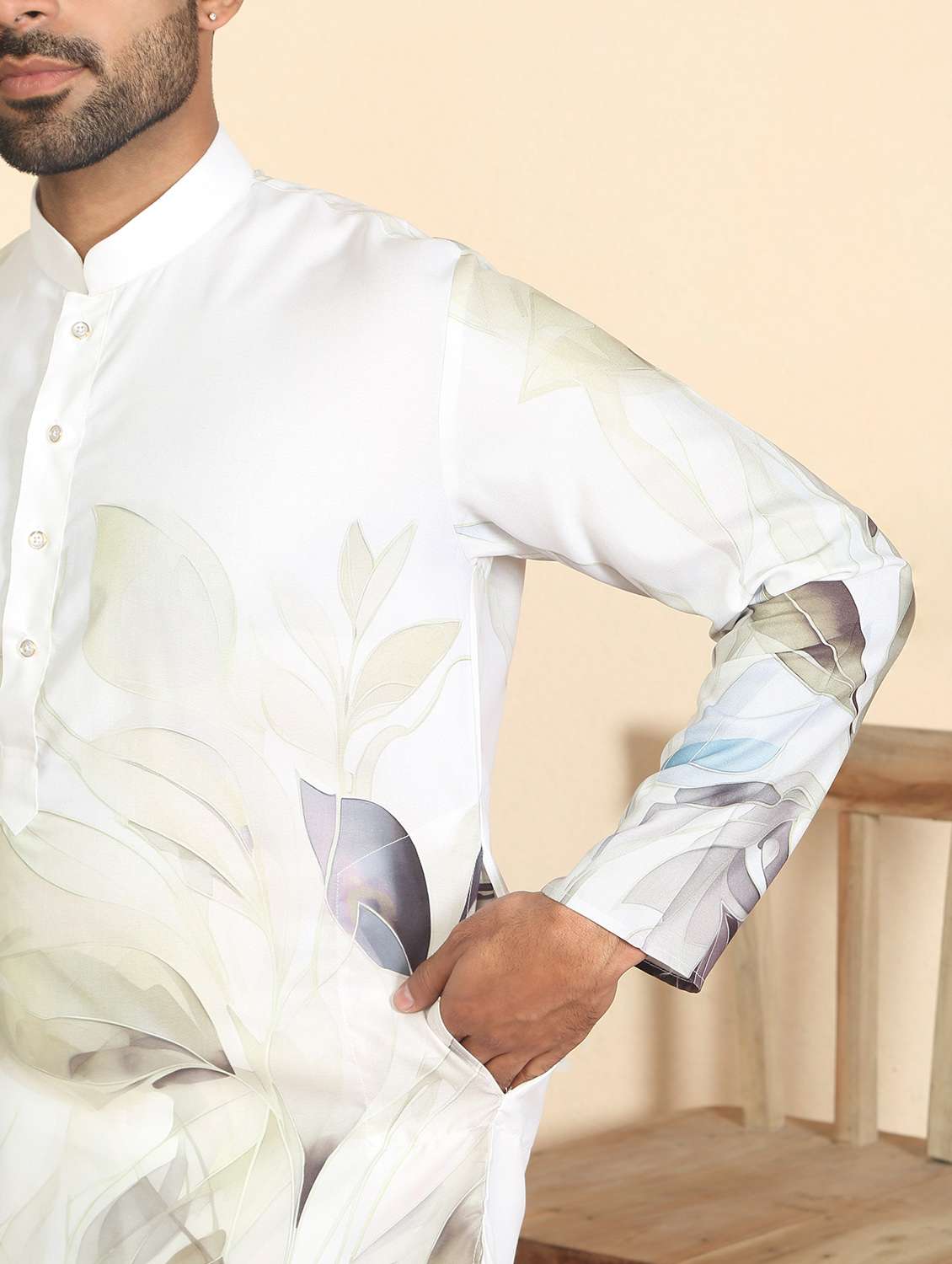 men printed mandarin neck long kurta - 22619120 -  Standard Image - 5