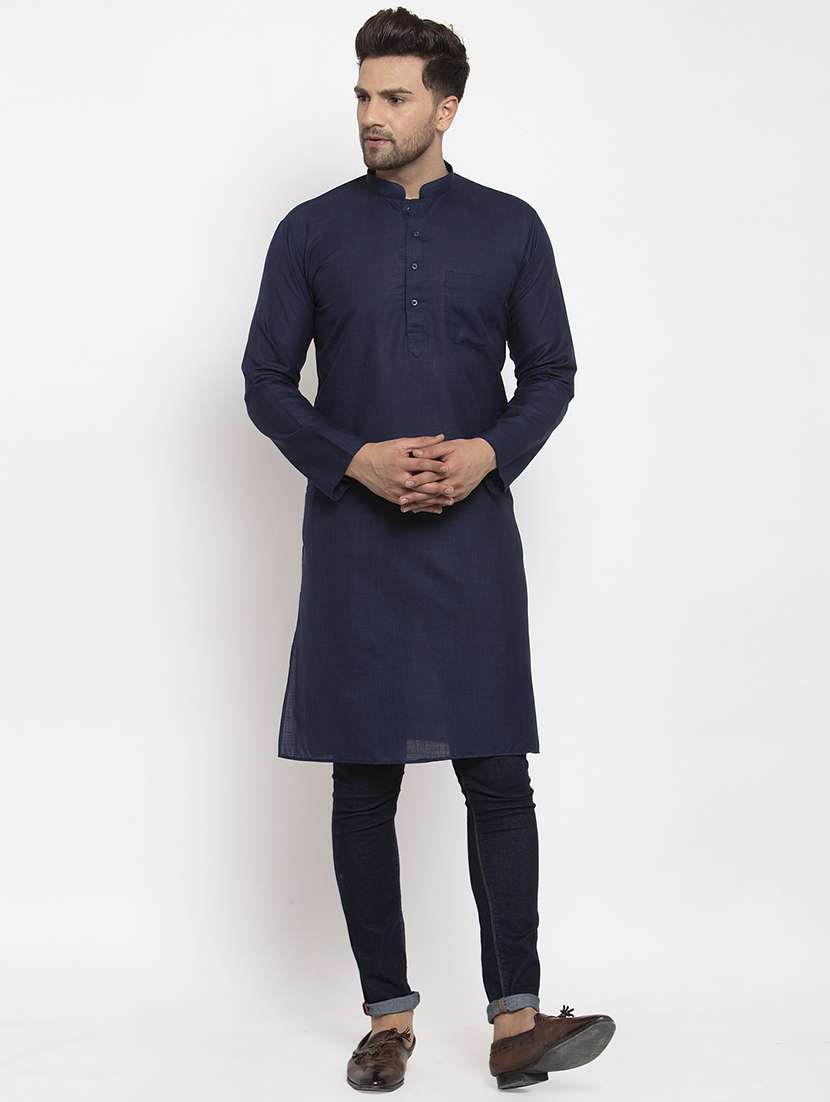 men solid mandarin neck long kurta