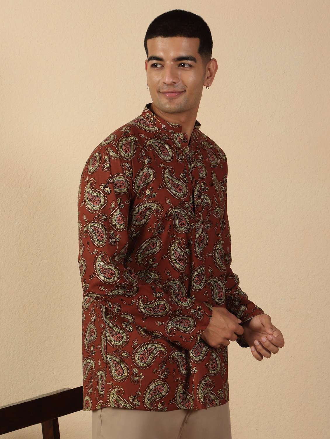 men printed mandarin neck short kurta - 22619193 -  Standard Image - 3