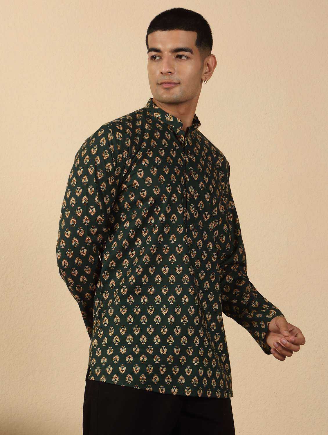 men printed mandarin neck short kurta - 22619195 -  Standard Image - 3