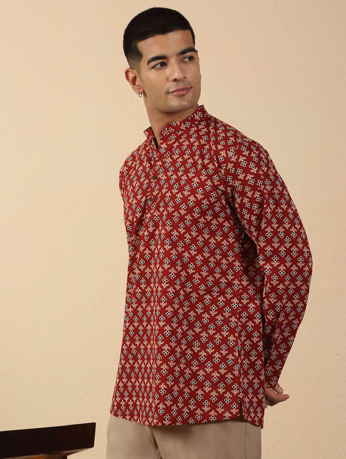 men printed mandarin neck short kurta - 22619198 -  Standard Image - 3