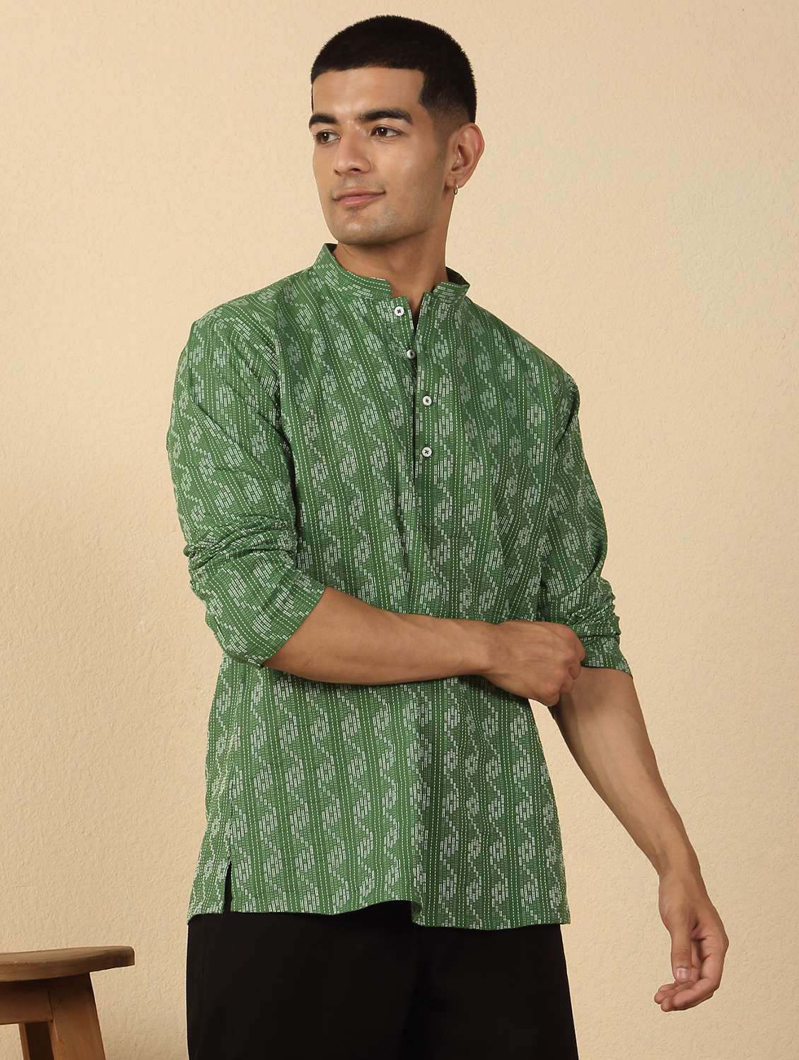 men printed mandarin neck short kurta - 22619203 -  Standard Image - 3