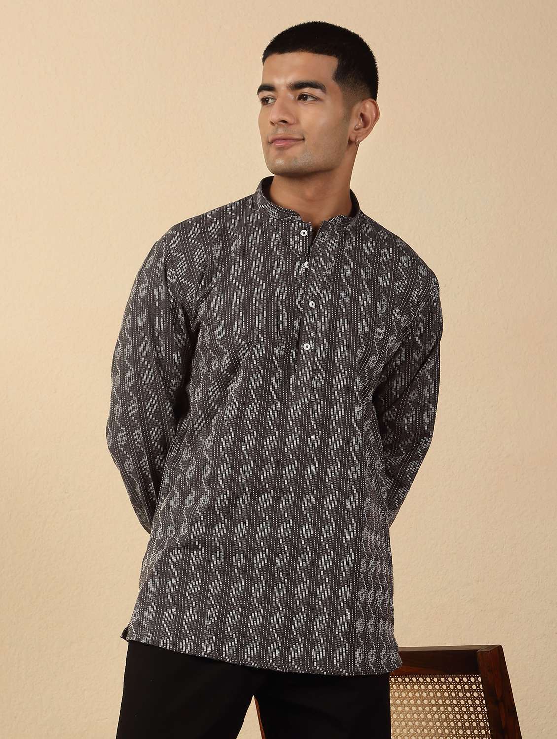 men printed mandarin neck short kurta - 22619204 -  Standard Image - 3