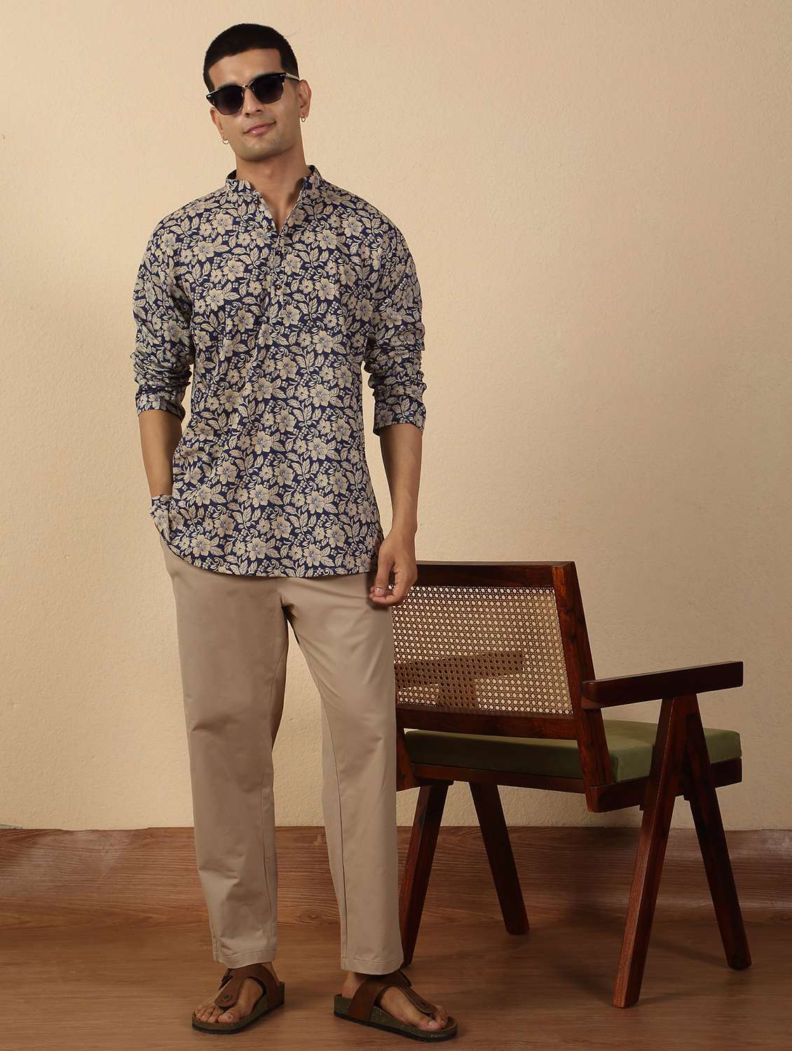 men printed mandarin neck short kurta - 22619208 -  Standard Image - 5