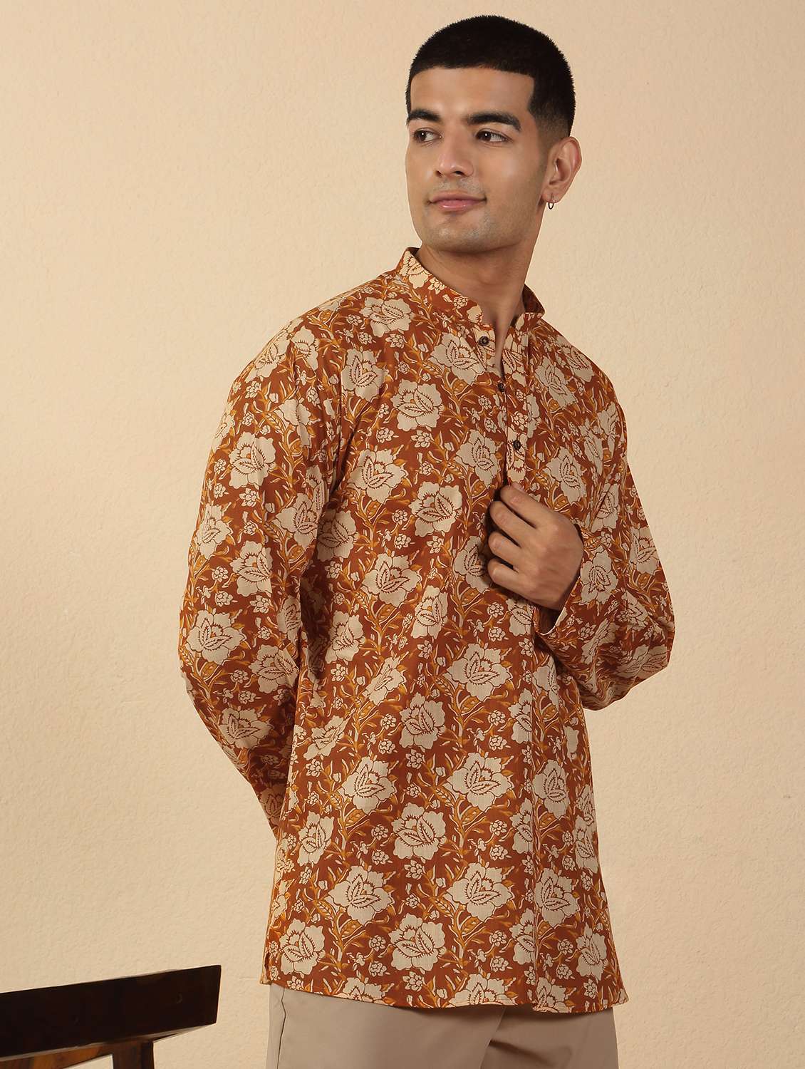 men printed mandarin neck short kurta - 22619211 -  Standard Image - 3