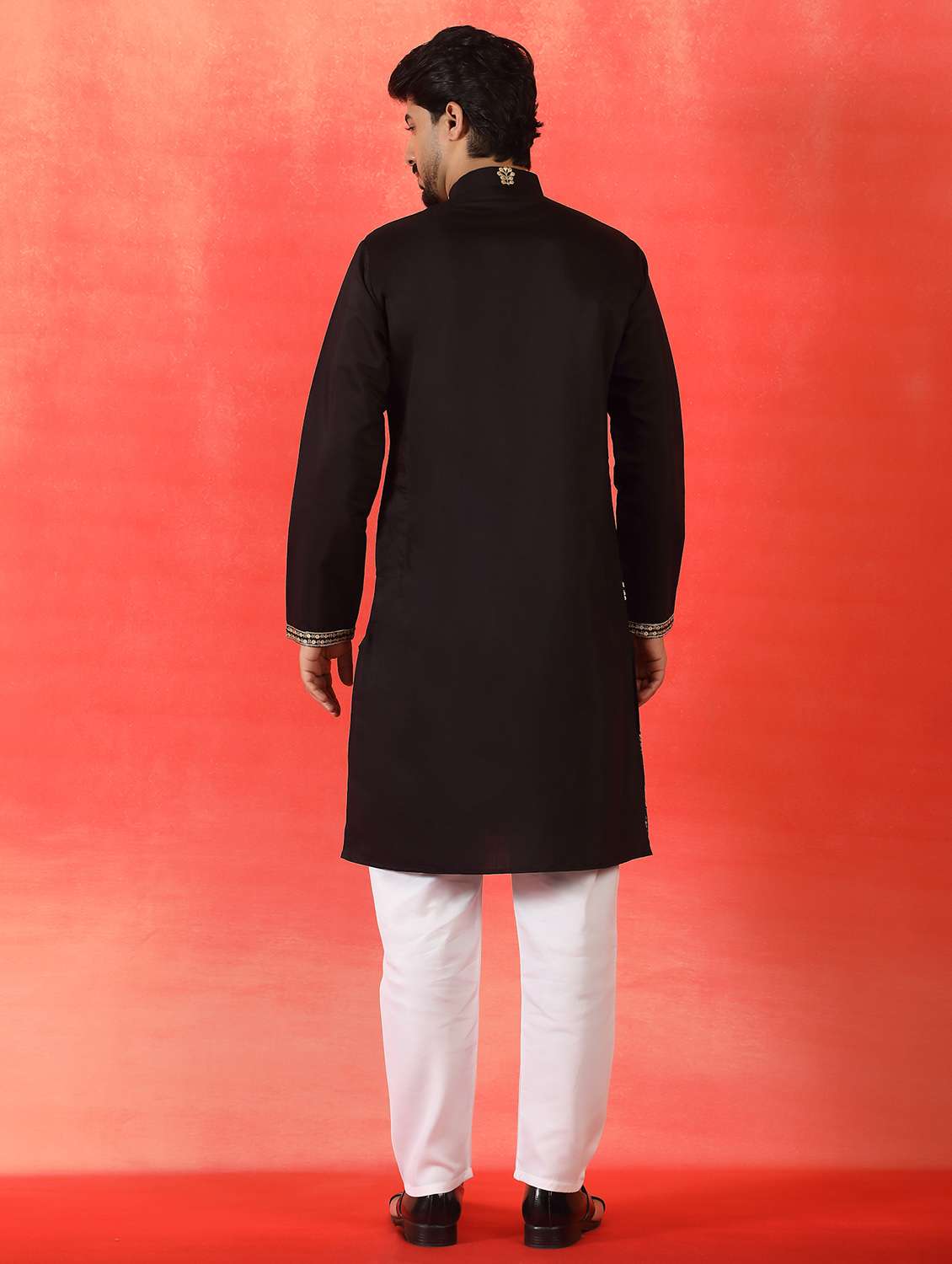 men solid with work mandarin neck long kurta - 22619253 -  Standard Image - 3