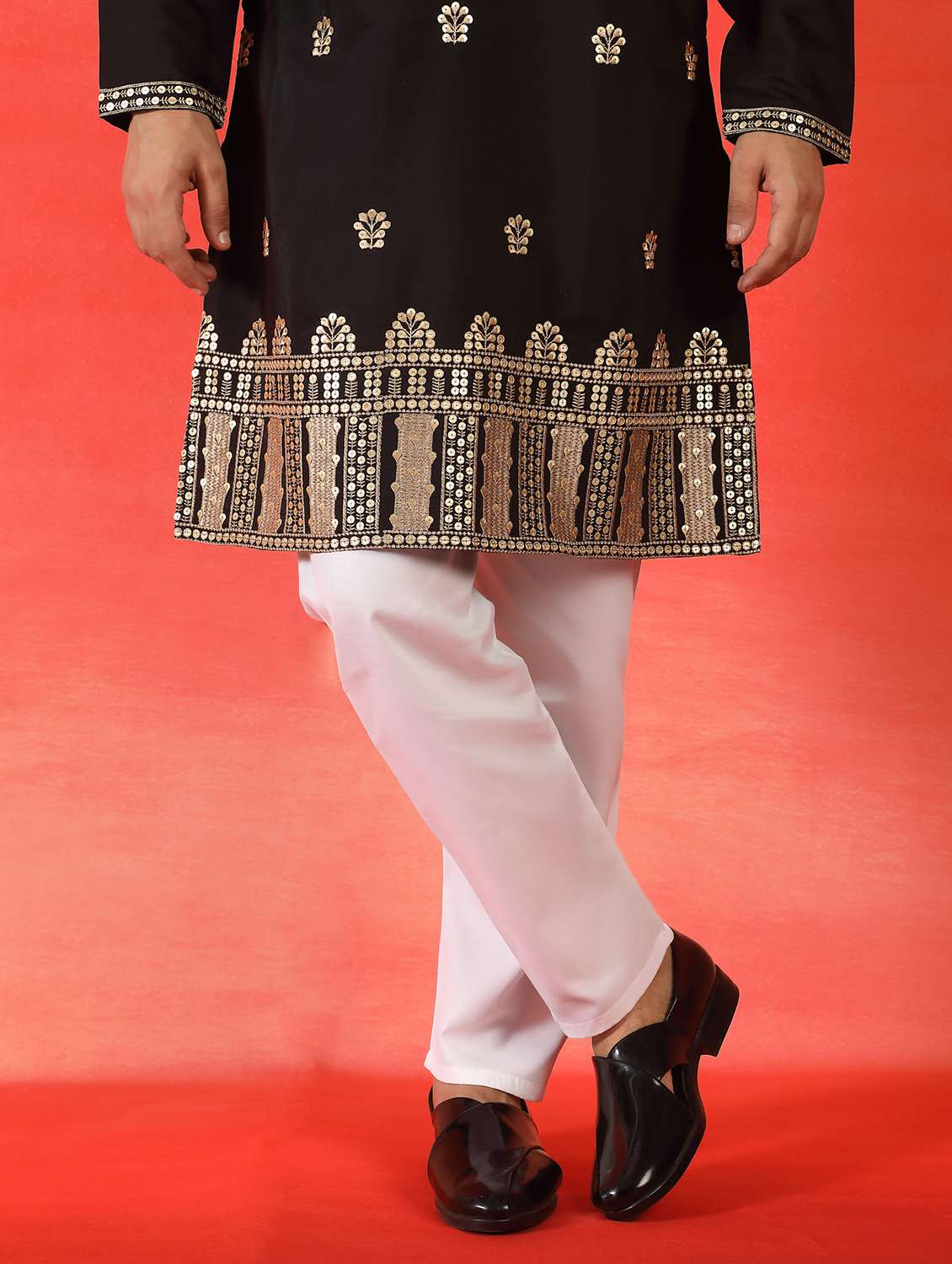men solid with work mandarin neck long kurta - 22619253 -  Standard Image - 5