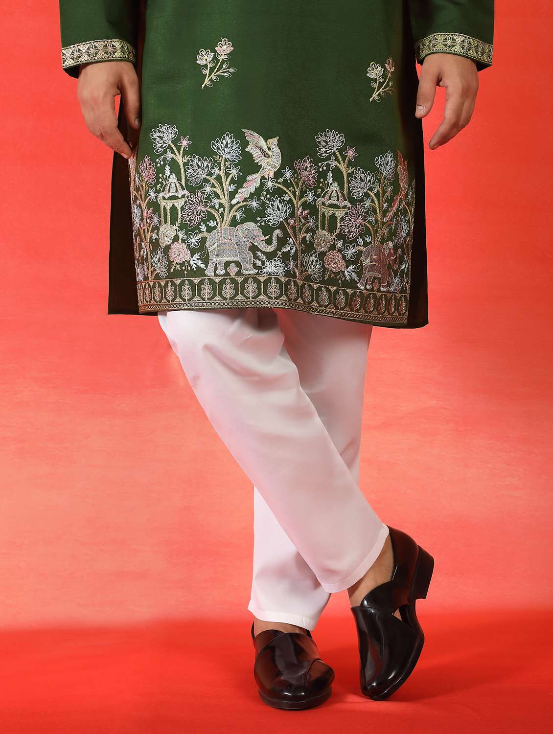 men solid with work mandarin neck long kurta - 22619259 -  Standard Image - 5