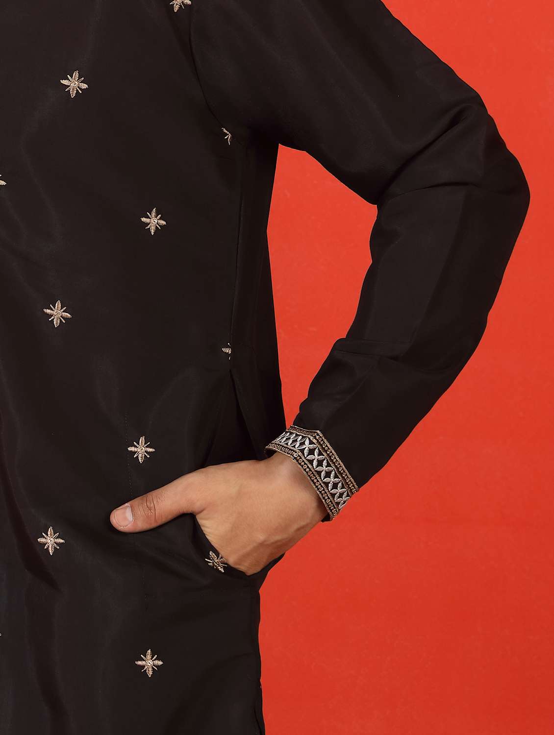 men solid with work mandarin neck long kurta - 22619265 -  Standard Image - 5