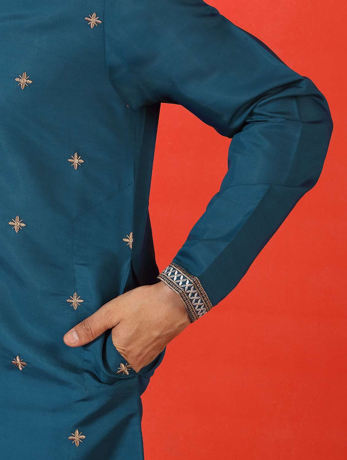 men solid with work mandarin neck long kurta - 22619266 -  Standard Image - 5