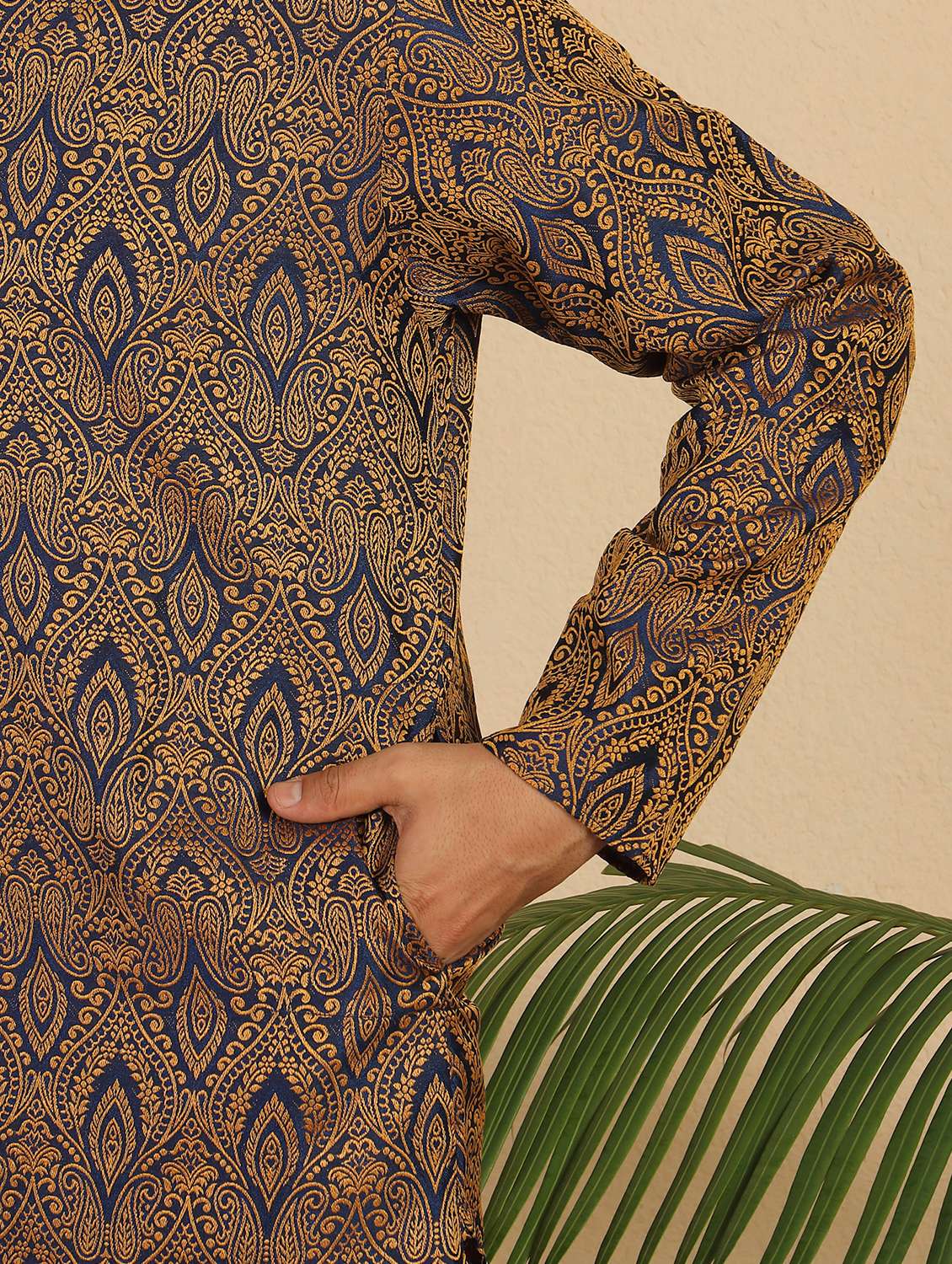 men self design mandarin neck long kurta - 22619280 -  Standard Image - 5