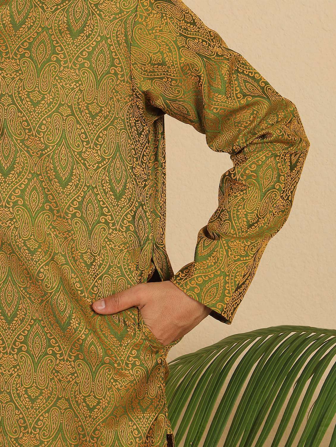 men self design mandarin neck long kurta - 22619281 -  Standard Image - 5