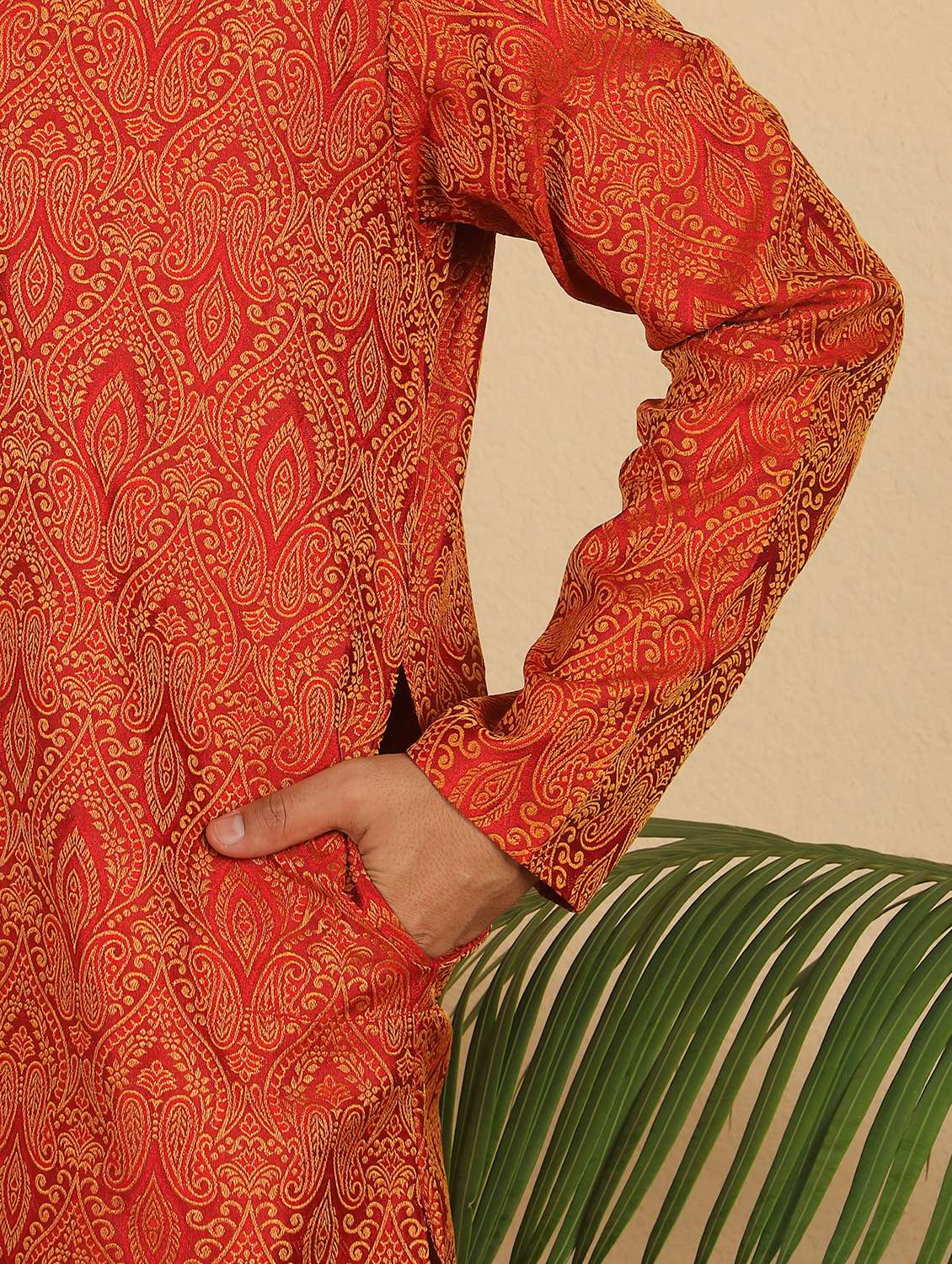 men self design mandarin neck long kurta - 22619282 -  Standard Image - 5