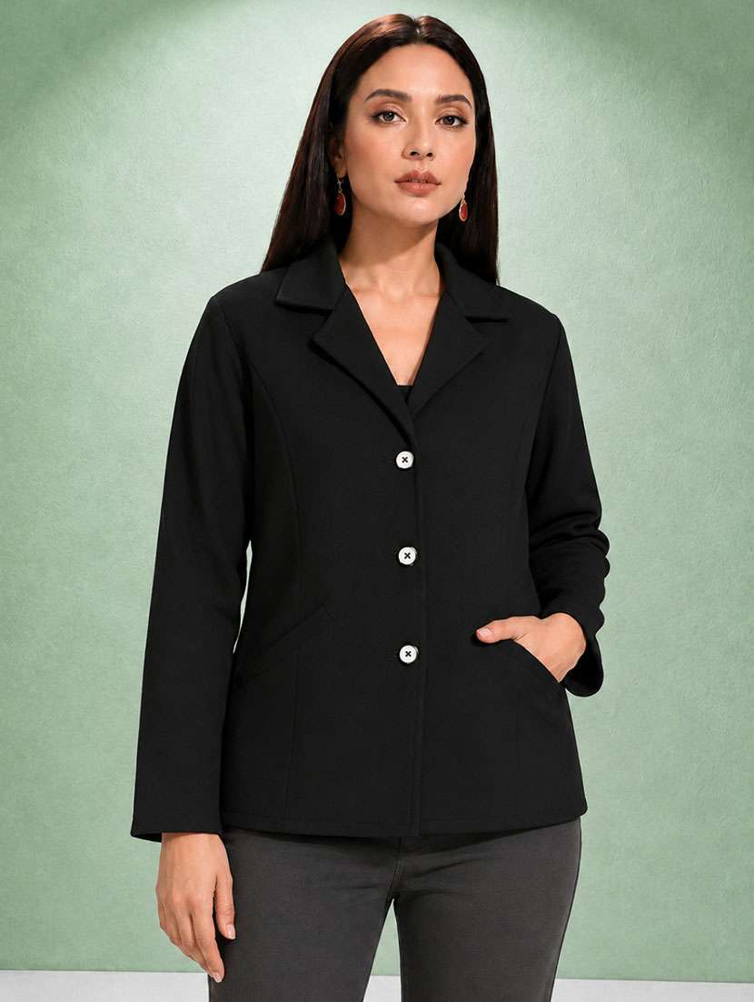 women solid long sleeves casual blazer