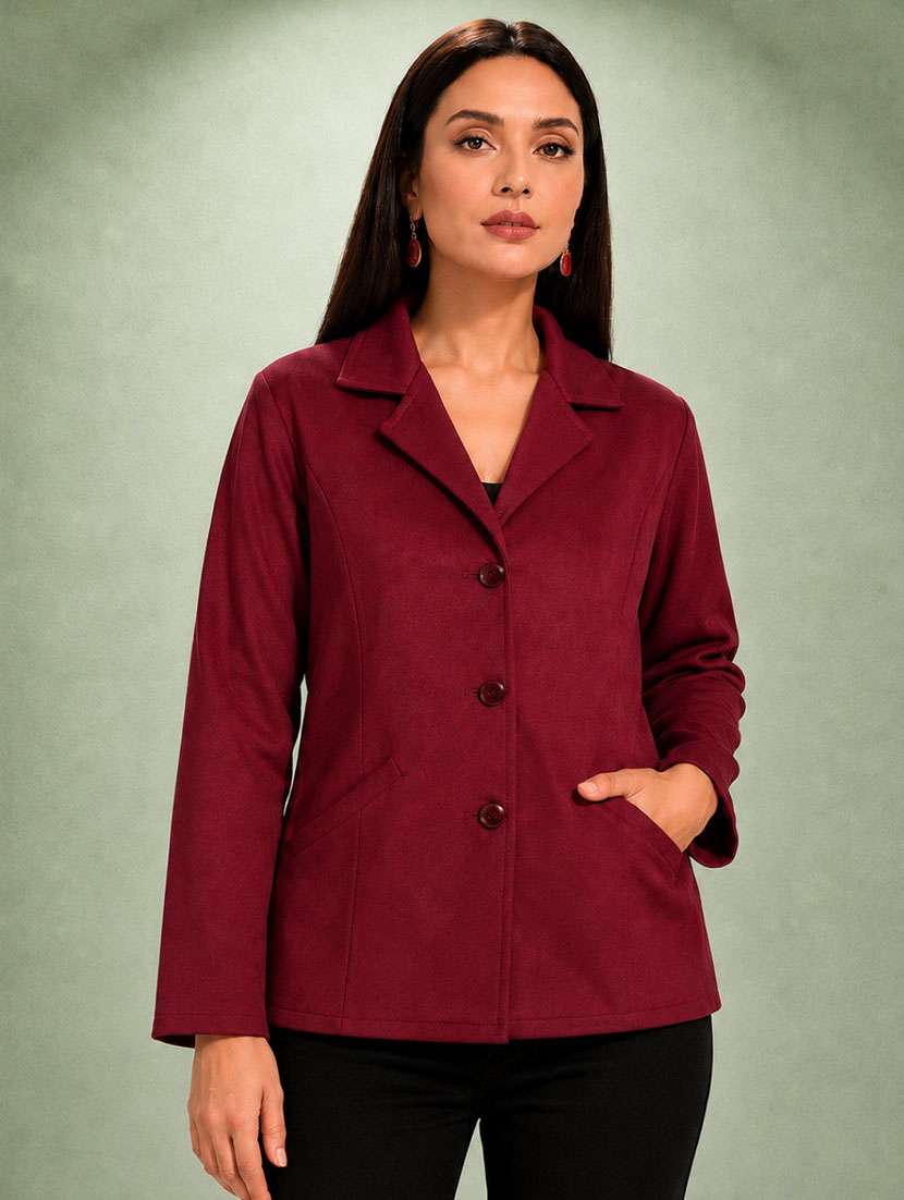 women solid long sleeves casual blazer