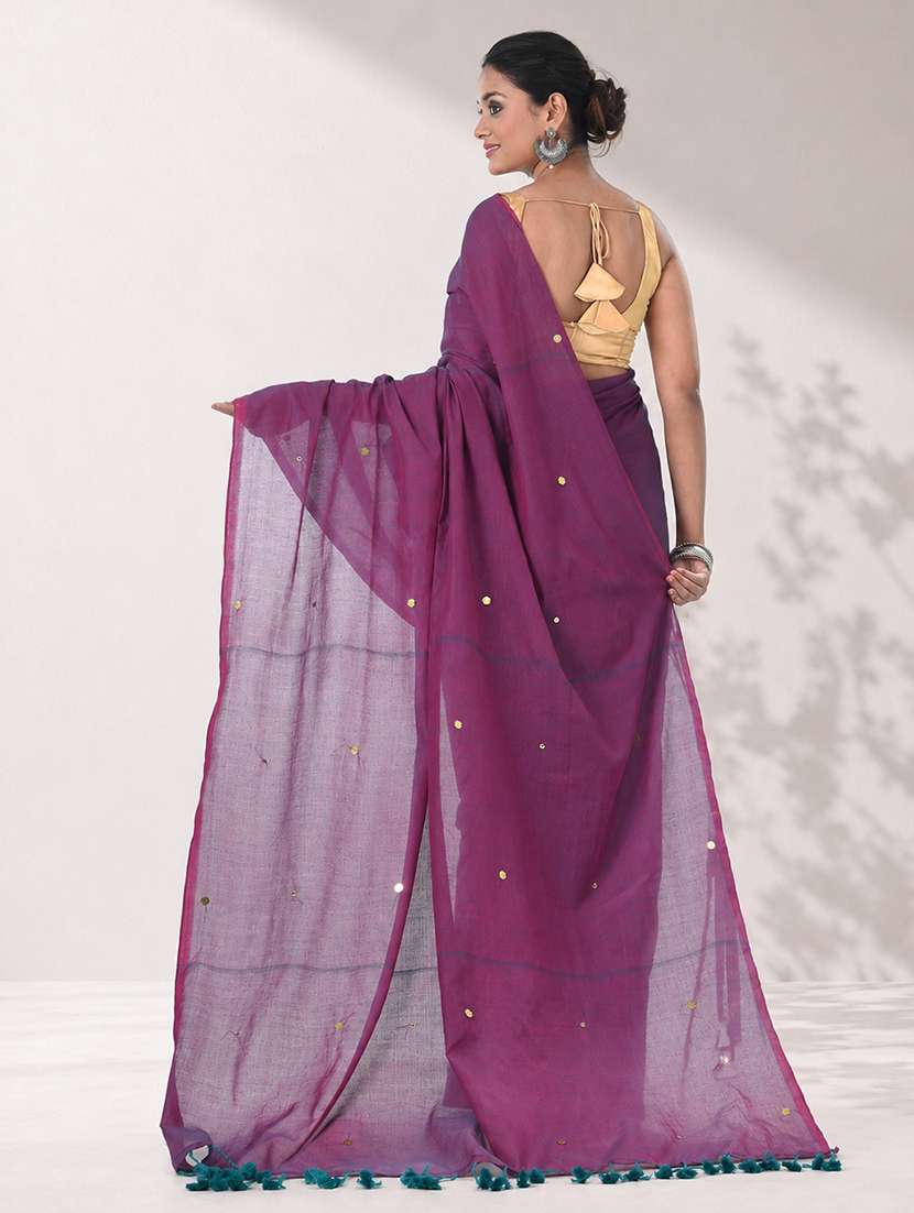 Women Solid With Work Embellished Saree With Blouse - 22619326 -  Standard Image - 3