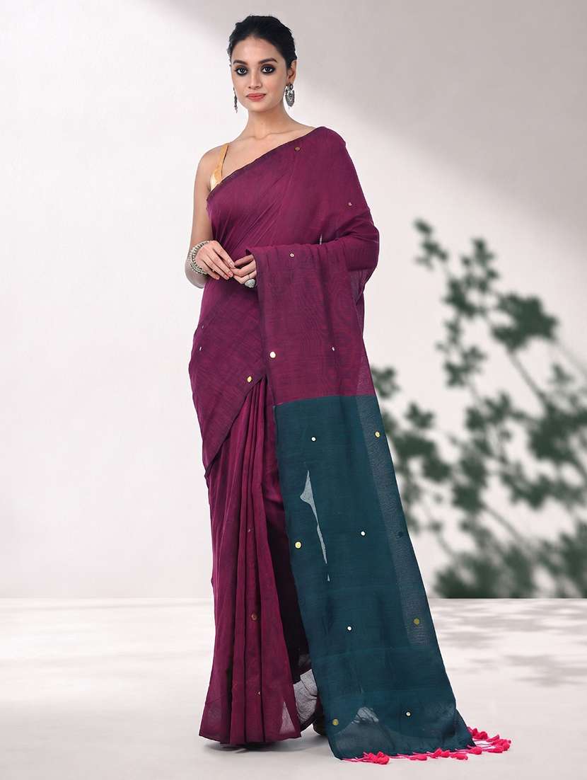 women solid with work embellished saree with blouse