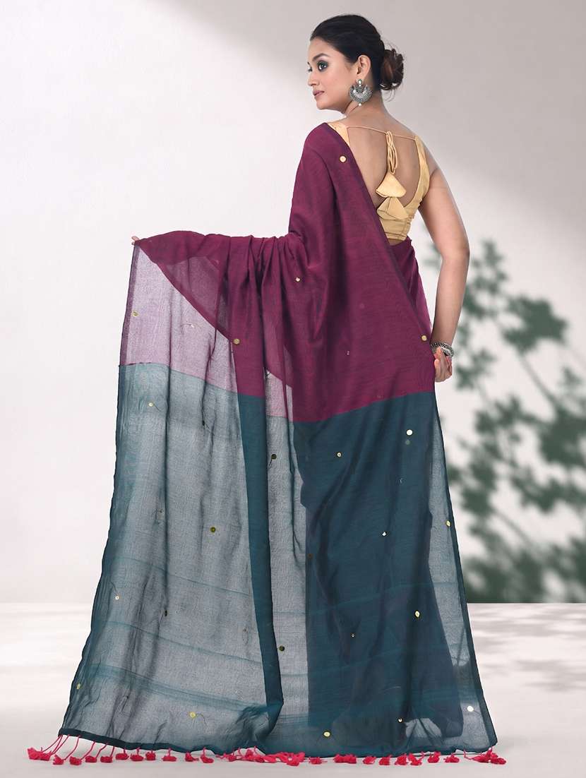 women solid with work embellished saree with blouse - 22619329 -  Standard Image - 3