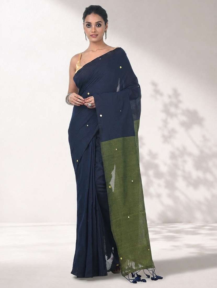 women solid with work embellished saree with blouse
