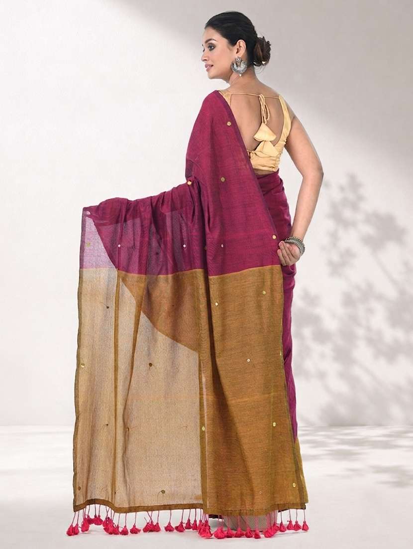 Women Solid With Work Embellished Saree With Blouse - 22619337 -  Standard Image - 3