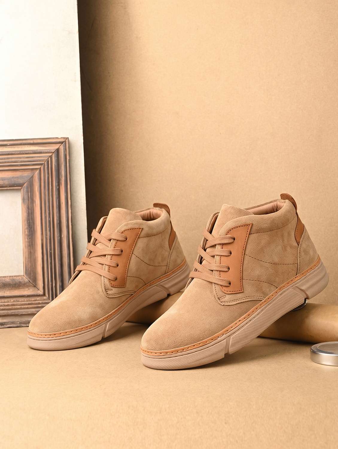 men solid lace up low ankle boots