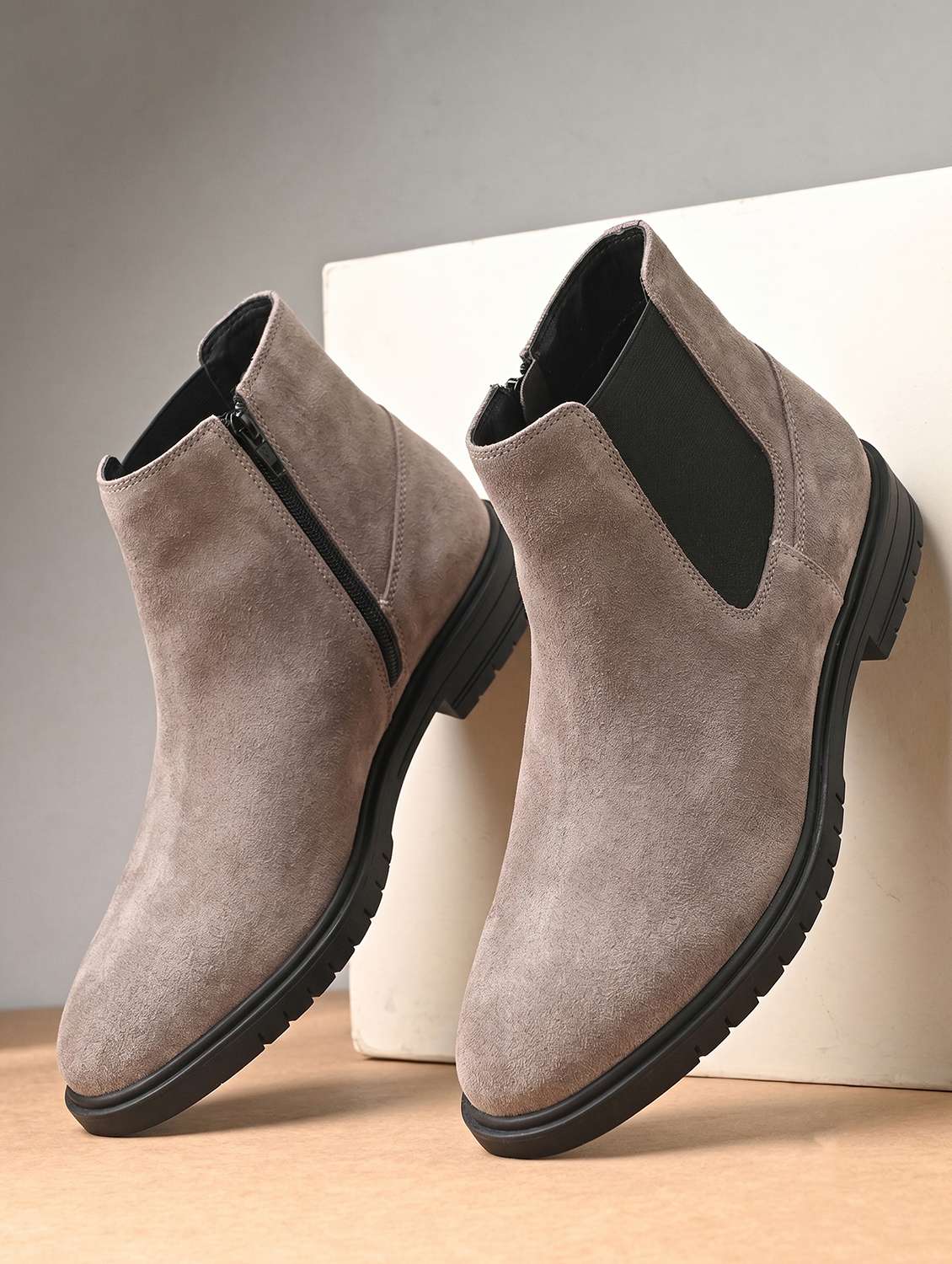 men solid high ankle boots