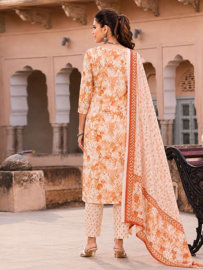 Women Printed Three Quarter Sleeve Kurta Pant With Dupatta Set - 22619355 -  Standard Image - 3