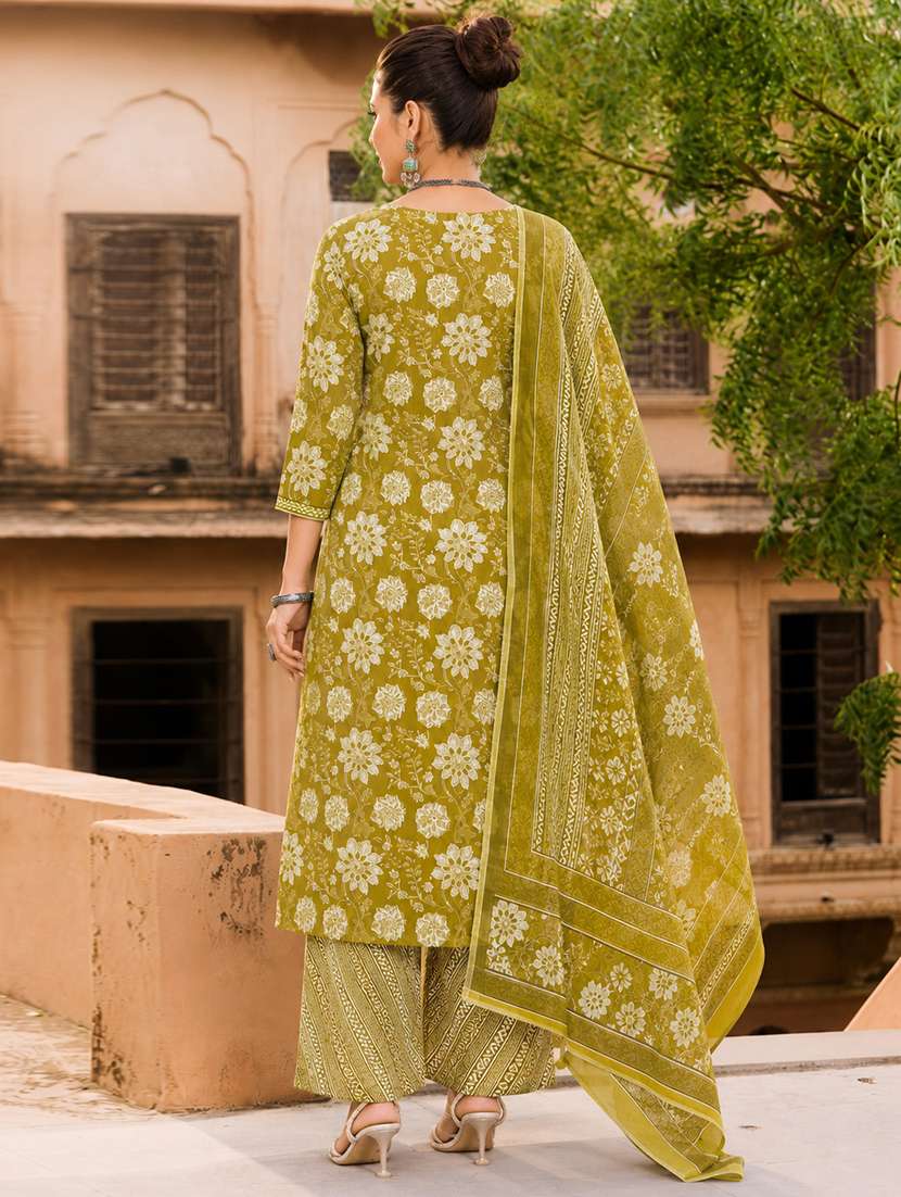 Women Printed Three Quarter Sleeves Kurta Pant Set With Dupatta - 22619356 -  Standard Image - 3