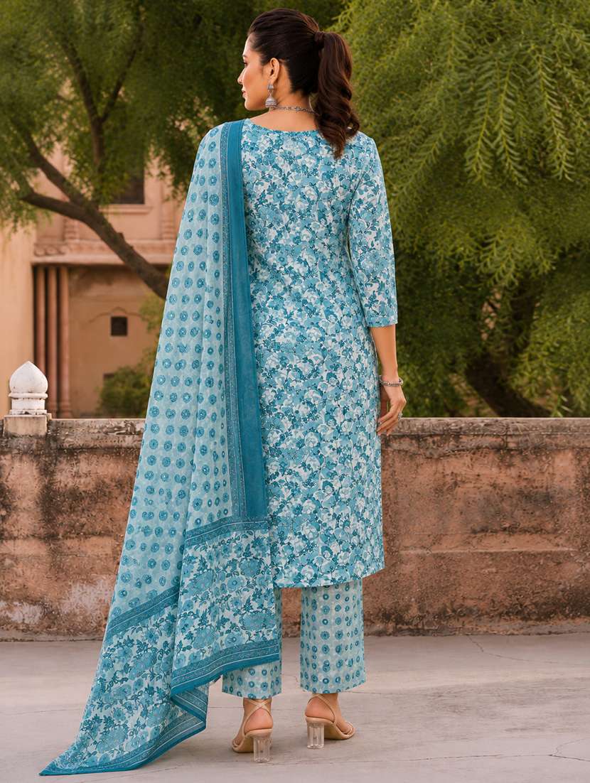 Women Printed Three Quarter Sleeves Kurta Pant Set With Dupatta - 22619362 -  Standard Image - 3