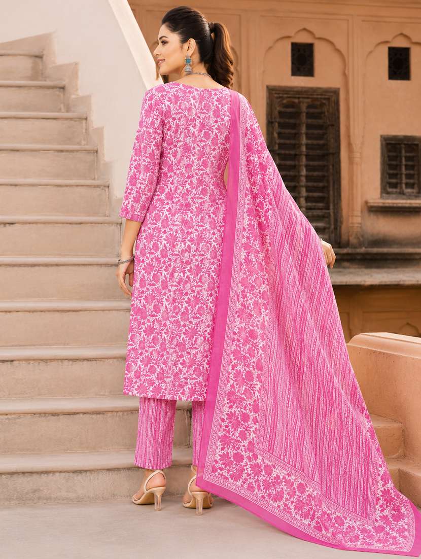 Women Printed Three Quarter Sleeves Kurta Pant Set With Dupatta - 22619363 -  Standard Image - 3