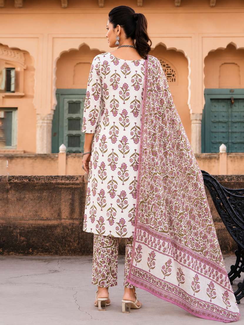 Women Printed Three Quarter Sleeves Kurta Pant Set With Dupatta - 22619365 -  Standard Image - 3