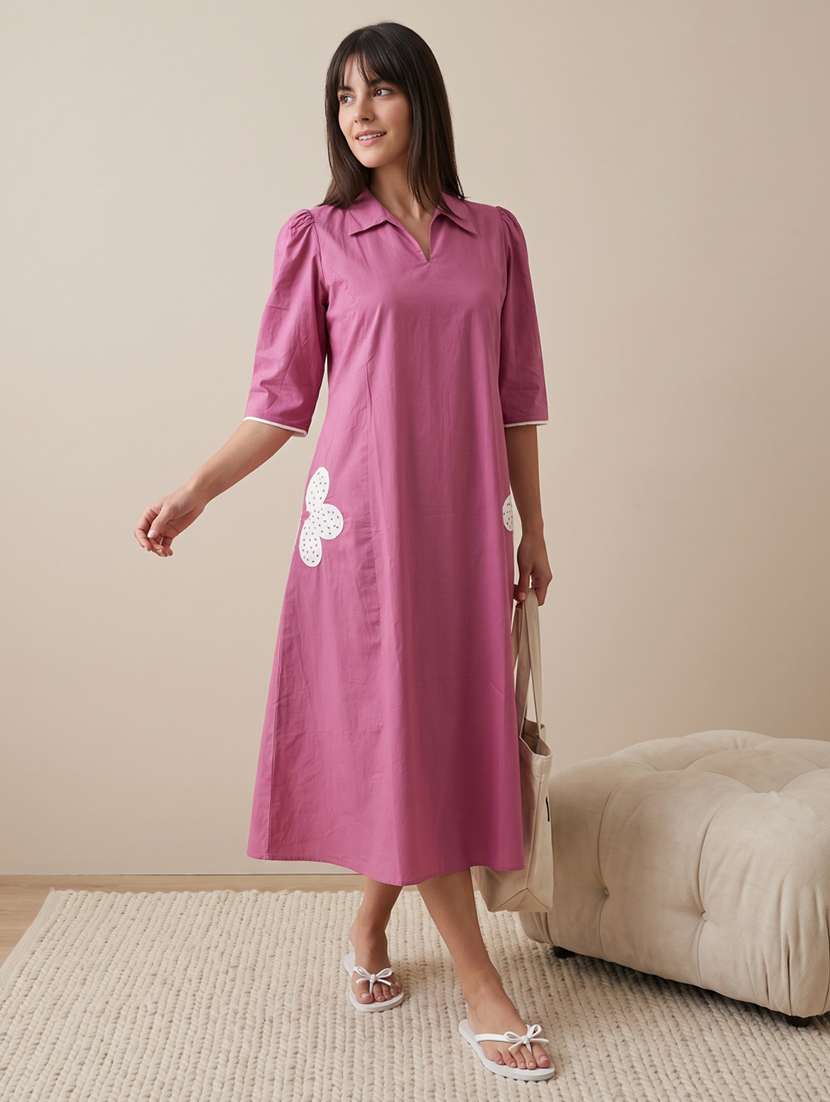 women embroidered short sleeves a-line dress
