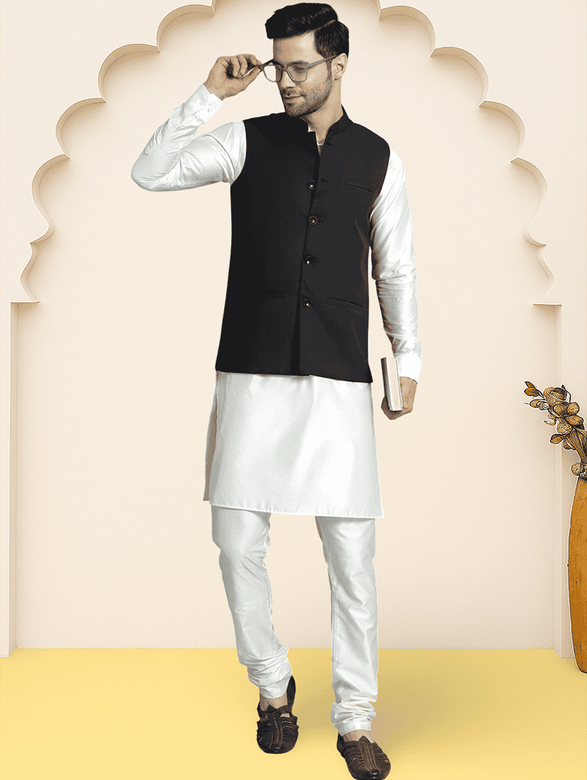 Men Solid Sleeveless Regular Fit Nehru Jacket - 22619383 -  Standard Image - 3