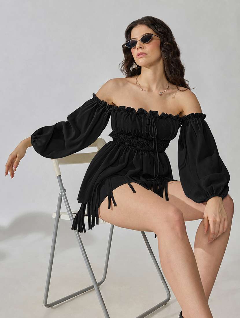 women solid off shoulder asymmetric top