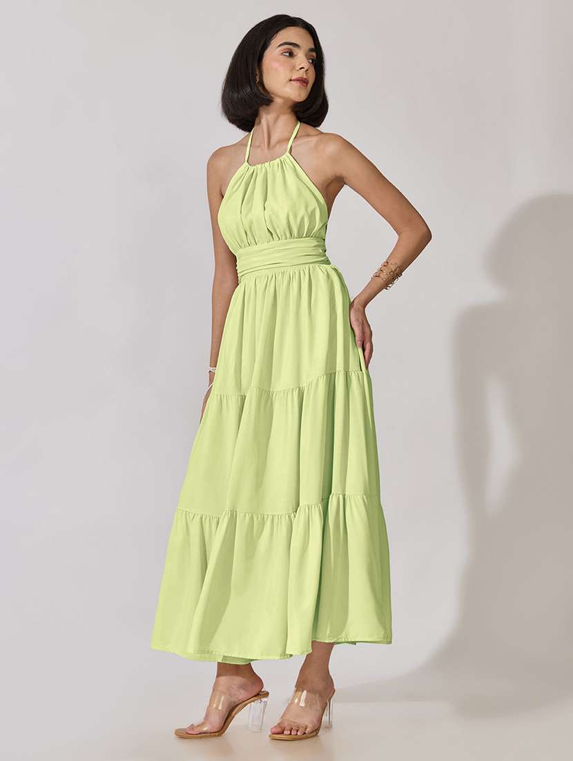 Women Solid Halter Neck Tiered Dress - 22619446 -  Standard Image - 3