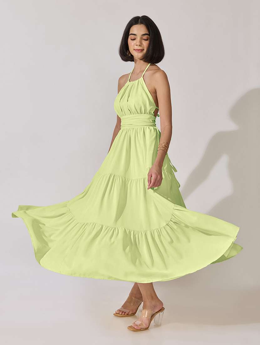 Women Solid Halter Neck Tiered Dress - 22619446 -  Standard Image - 5