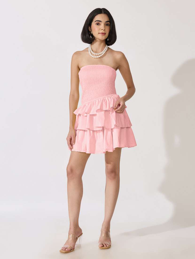 Women Solid Off Shoulder Layered Dress - 22619447 -  Standard Image - 3