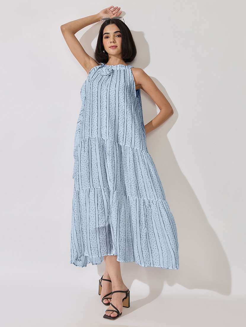 women printed halter neck tiered dress