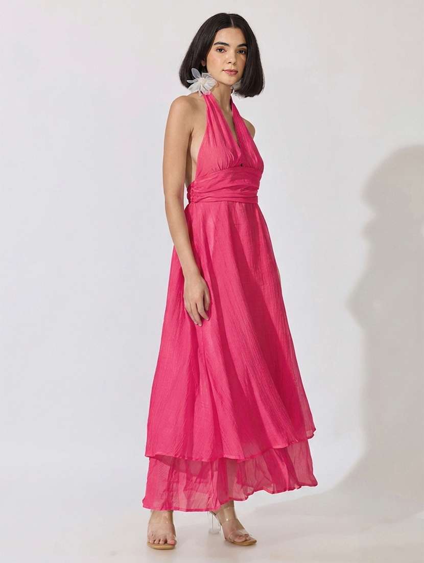 Women Solid Halter Neck Layered Dress - 22619460 -  Standard Image - 3