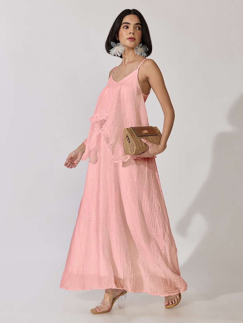 women solid shoulder strap layered dress